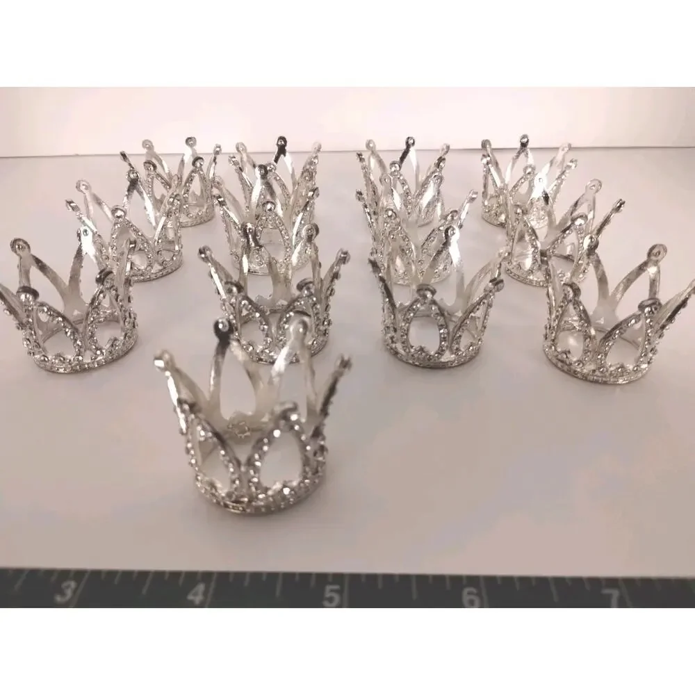 Mini Crown Silver/Metal Cake Toppers Flower Bouquet Style 1.5 Inches - LOT- 13